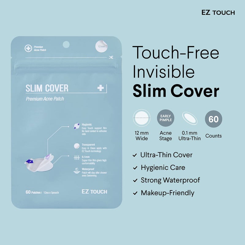 EZ Touch Touch-free Hydrocolloid Acne Pimple Patch (60 count, 12mm, Invisible) | Ultra-thin & Vaterproof | Patented Korean Slim Cover - Image 2